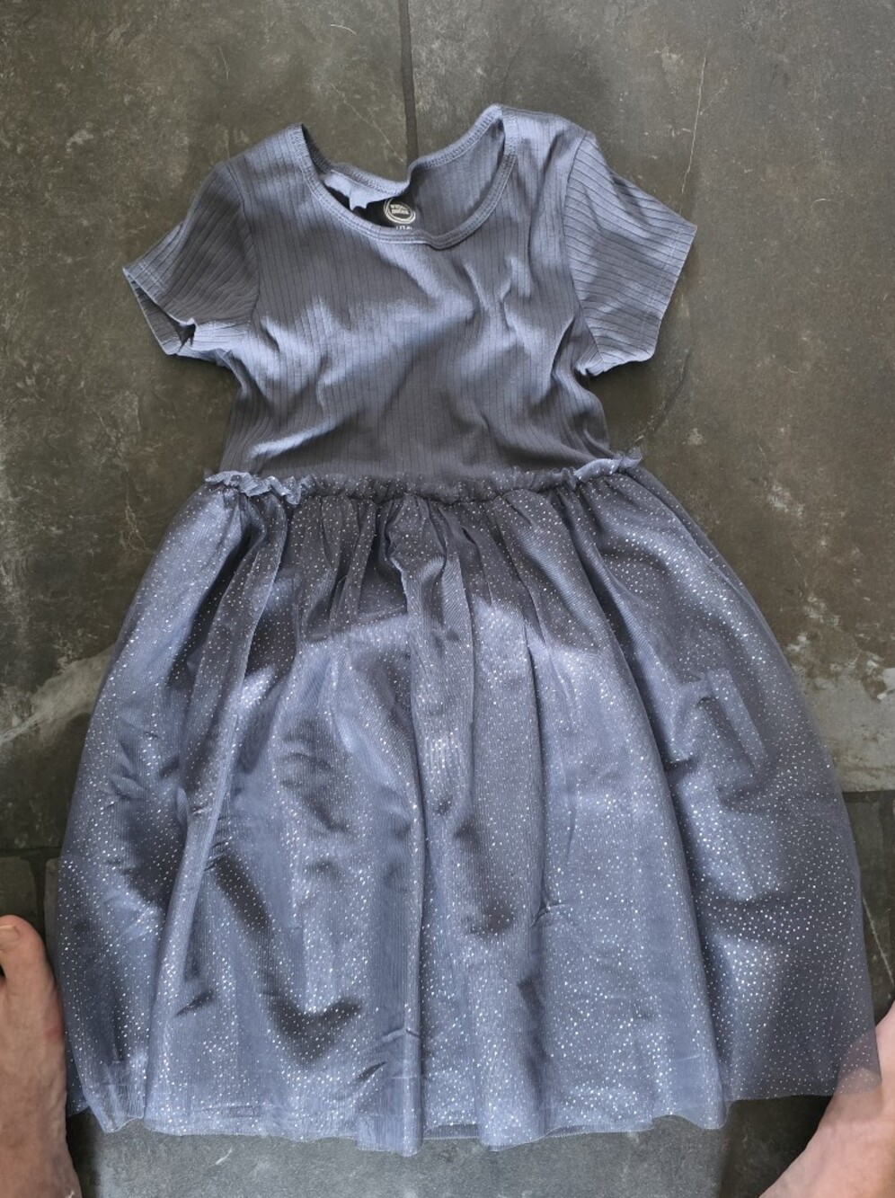 Girls Sparkle Tulle Dress in Dusty Blue